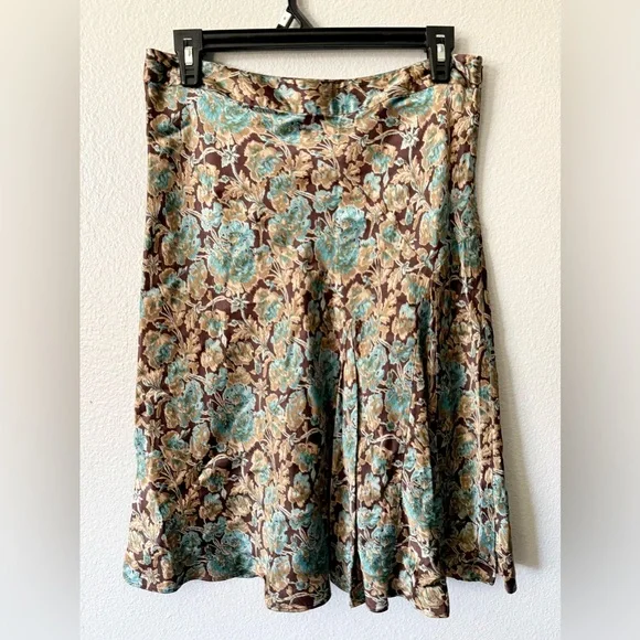 Vintage Banana Republic Silk Floral Midi Skirt Brown Blue Boho Size 6 - Picture 2 of 10